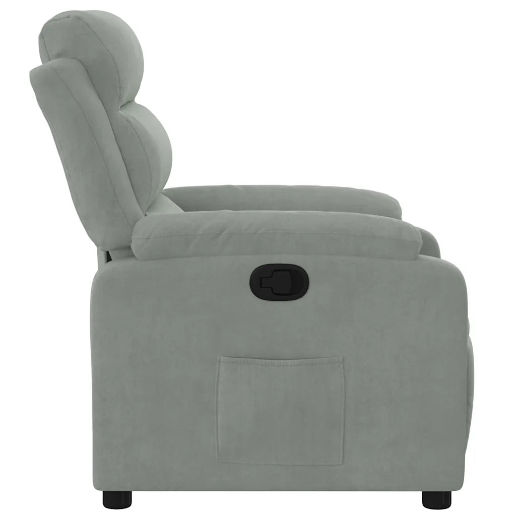Poltrona | Sedia Relax Reclinabile Grigio Chiaro in Velluto