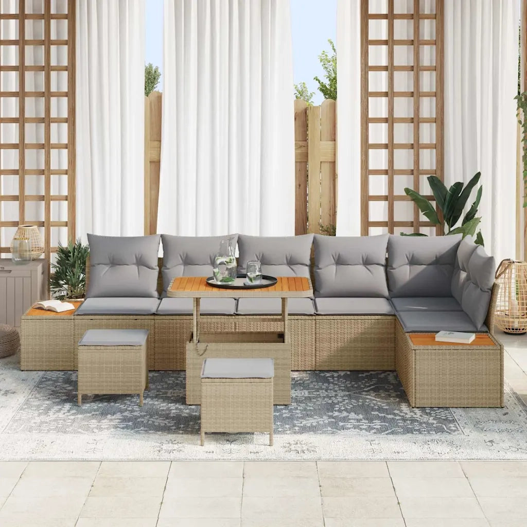 Set Divano da Giardino con cuscino 9 pcs Beige Poly Rattan 3364887