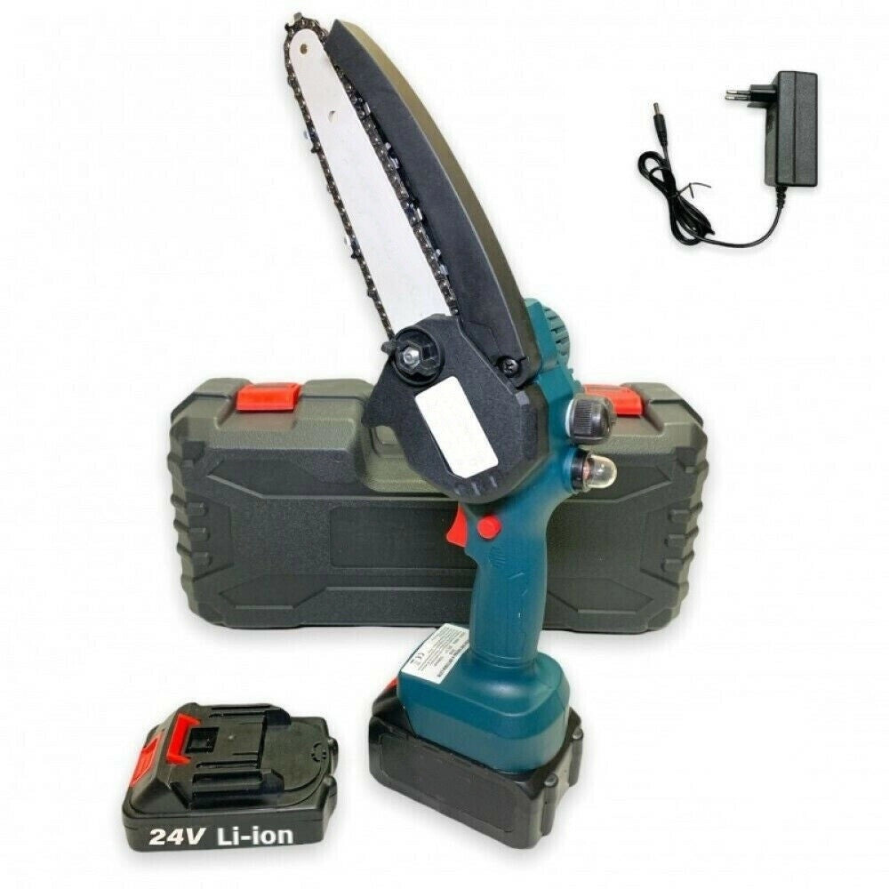 Trade Shop - Mini Elettrosega Doppia Batteria 24v 2ah Motosega Elettrica 6" Art. 7321 -