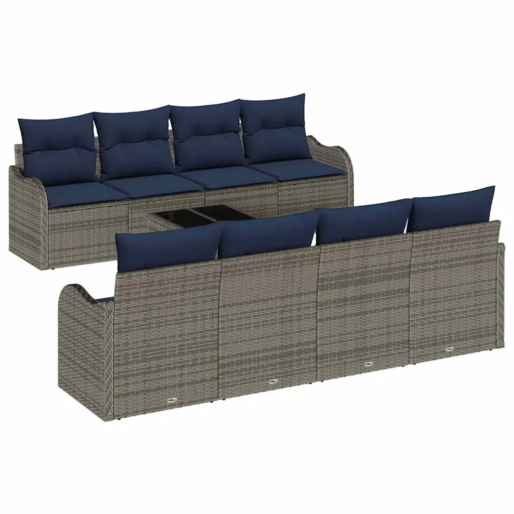 Set di divani 9 pz 8-Numero di posti Grigio polyrattan 3345635