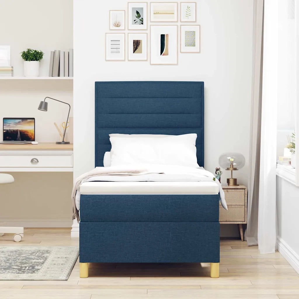 Letto a Sorgente LED con materasso Blu 90 x 200 cm Tessuto 3342997