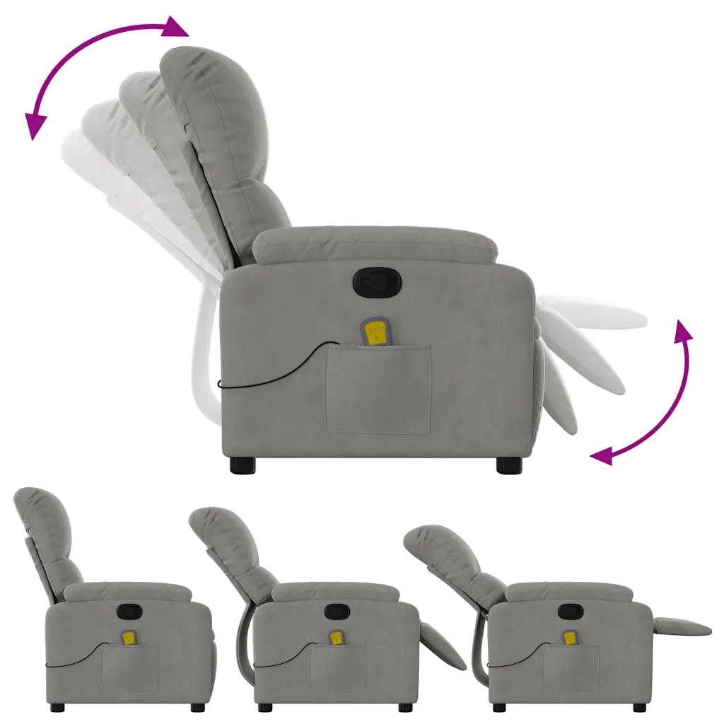 Poltrona | Sedia Relax Reclinabile Massaggio Grigio Chiaro Tessuto Microfibra