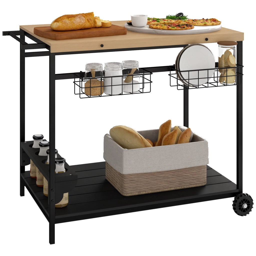 Carrello da giardino con 2 ripiani e 2 cestelli ¨C zephmum ¨C legno e metallo
