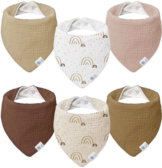 Slabbetje per Bambino in Muslin 100% Cotone (6-pack, Arcobaleno)