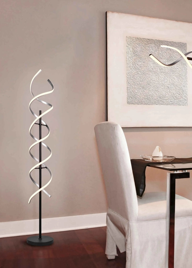 Piantana LED a spirale, metallo, alluminio e nero, H 150 cm, Sequence
