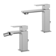 Set miscelatori lavabo e bidet cromati in ottone monocomando con scarico automatico Elle