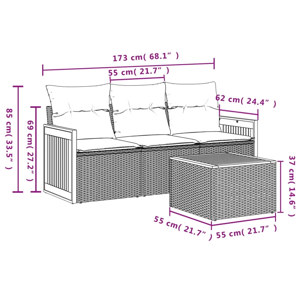 Set Divani da Giardino 4 pz | Set Salotto da Giardino con Cuscini Nero in Polyrattan