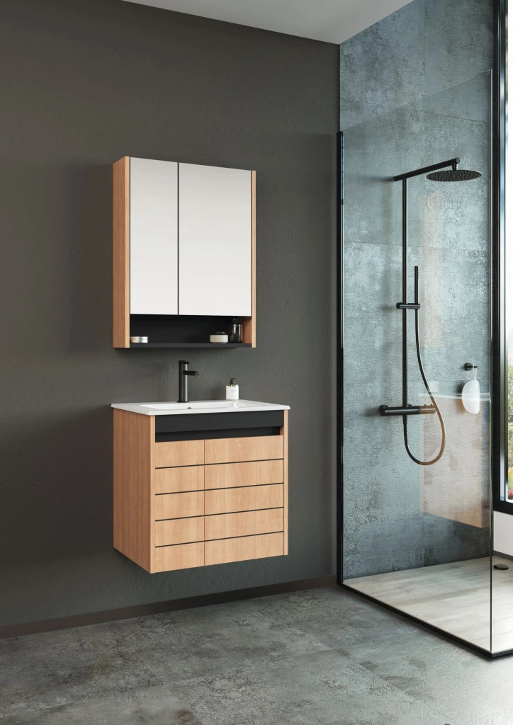 Mobile da bagno con specchio "Ricato 60" - 60 x 16 x 78 cm - Noce