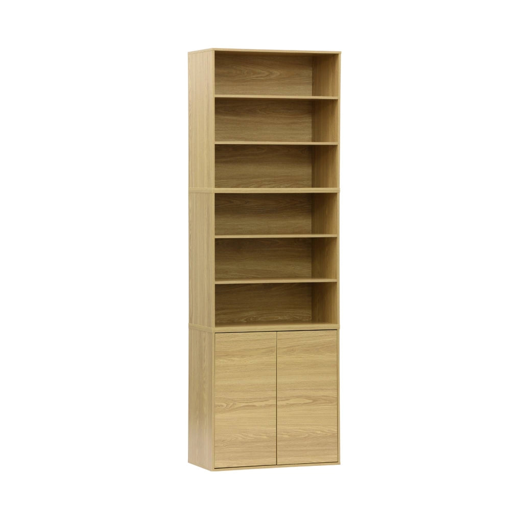 Libreria modulare con 2 ante e 5 livelli, quercia