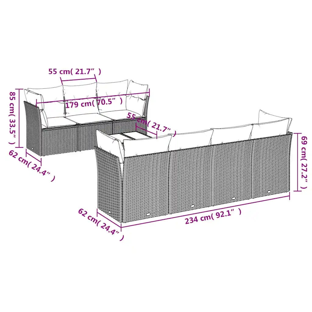 Set Divani da Giardino 8 pz con Cuscini Marrone in Polyrattan 3217283