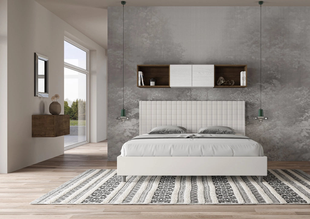 BS COM Letto con rete imbottito 180x210 similpelle bianco
