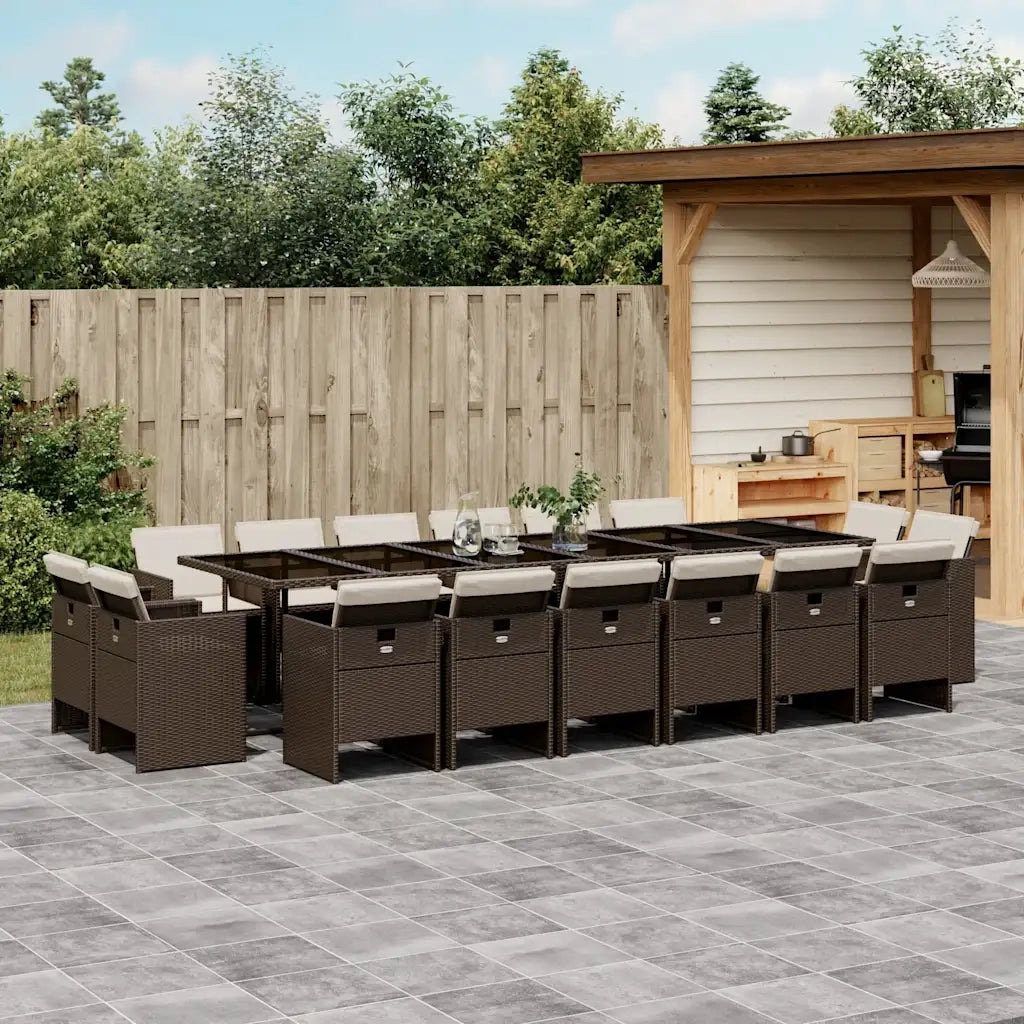 Set da Pranzo da Giardino 17 pz con Cuscini Marrone Polyrattan 3210705
