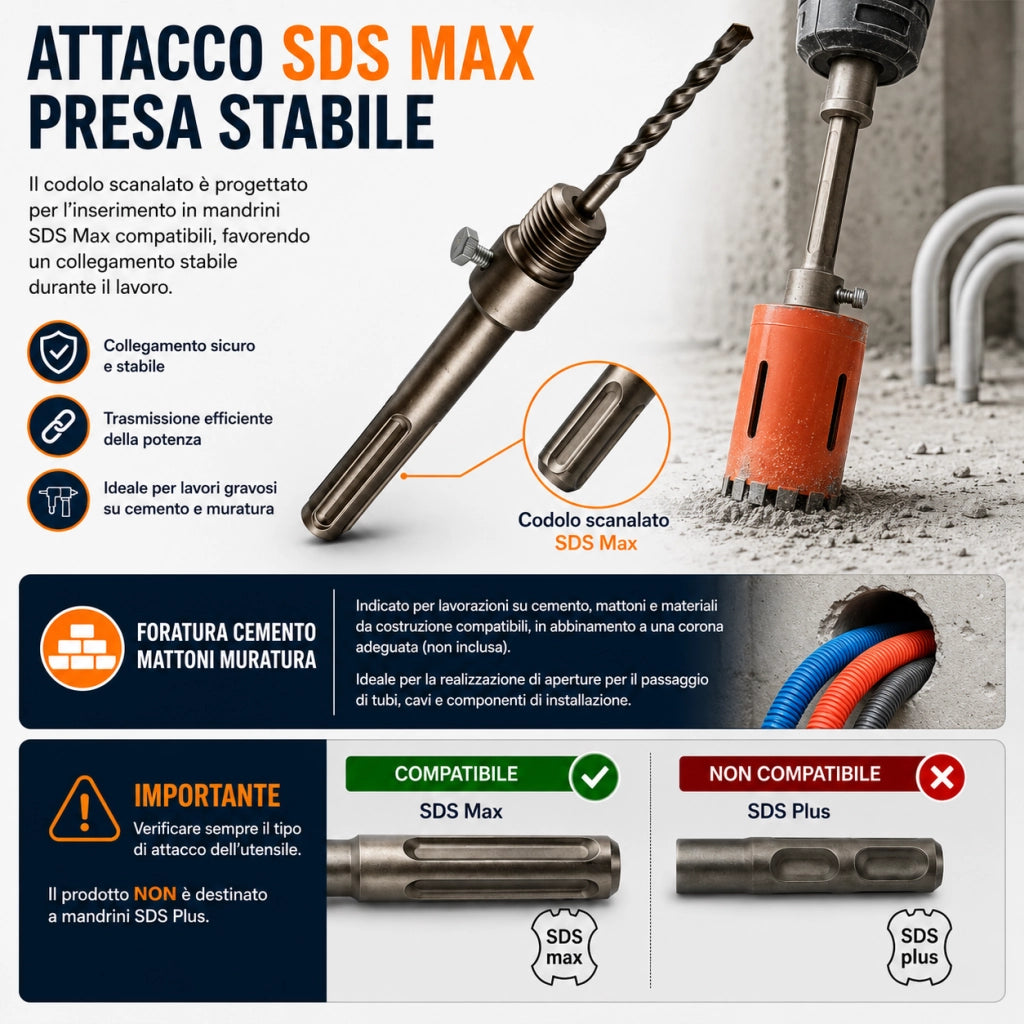 Adattatore SDS Max M22 x 2 160 mm con Punta 8x110 mm