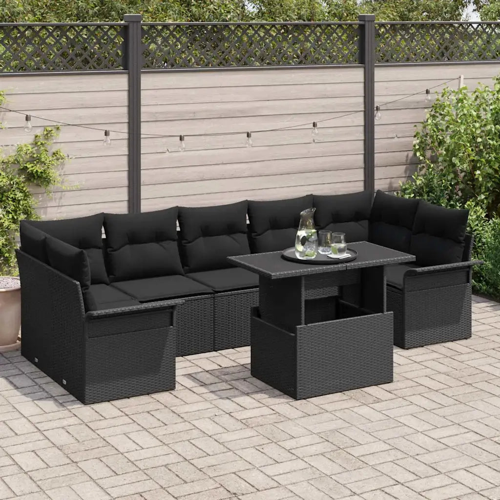 Set Divano da Giardino con cuscino 8 pcs Nero polyrattan 3348239