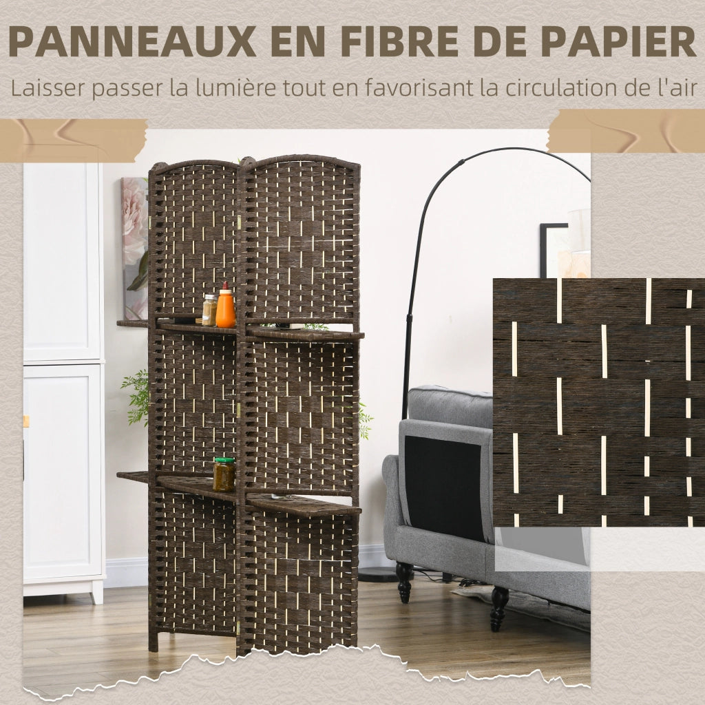 Paravento 4 pannelli con 2 ripiani, pieghevole ¨C Minimal ¨C legno, 160x170 cm