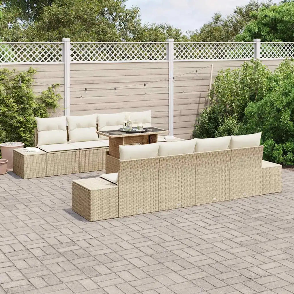 Set Divano da Giardino 9 pcs Beige e Crema polyrattan 3349147