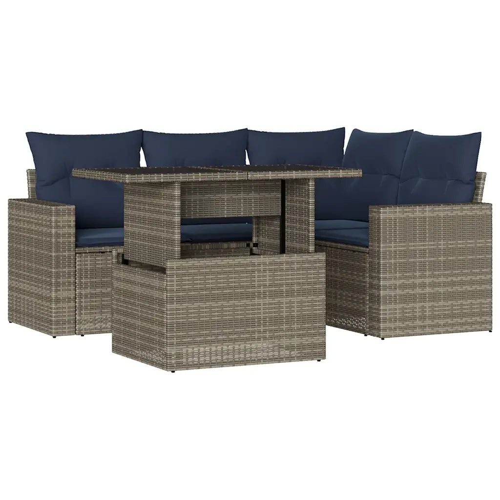Set Divani da Giardino 5 pz con Cuscini Grigio in Polyrattan 3267251