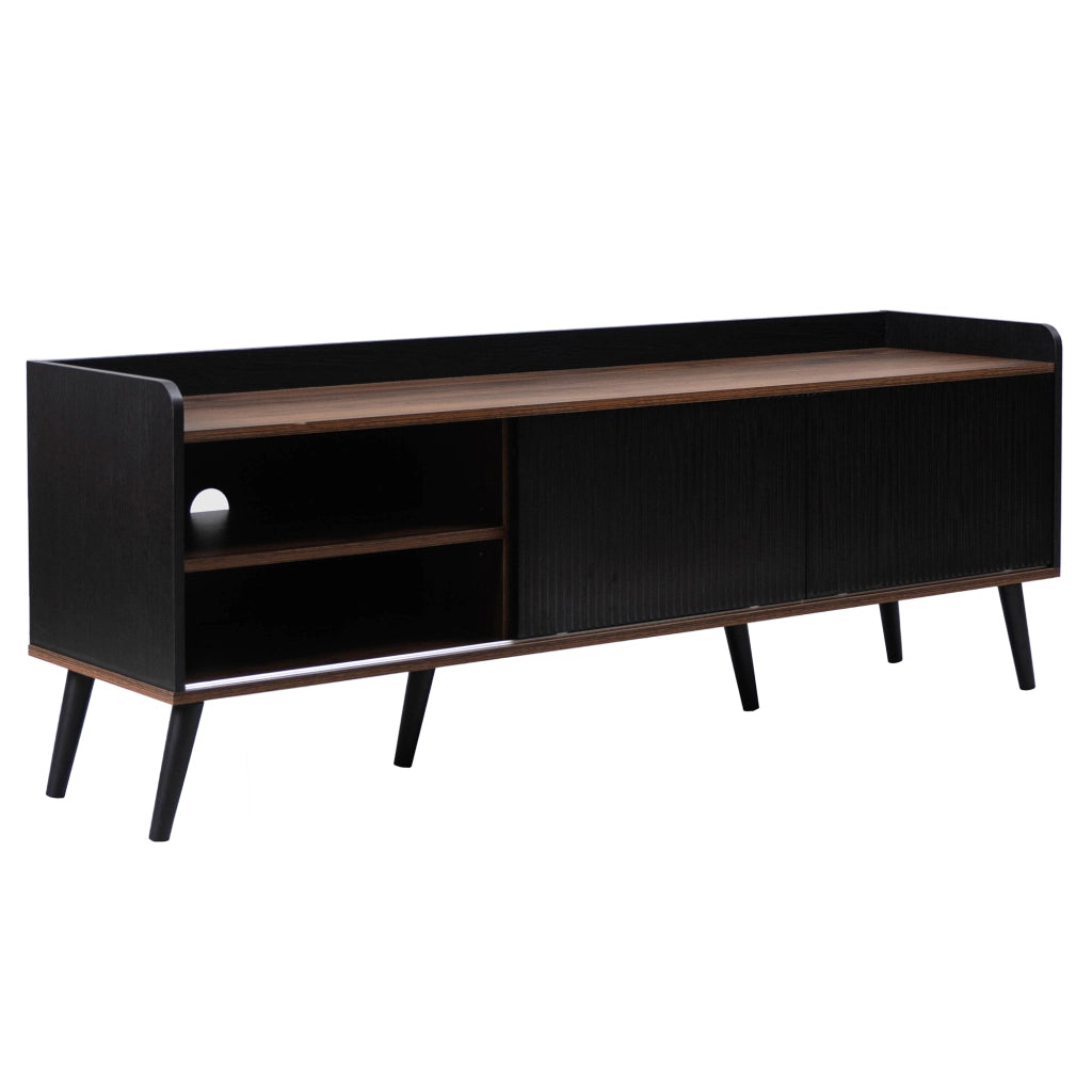 Cassettiera per TV nera e legno; truciolato; lunghezza 160 cm