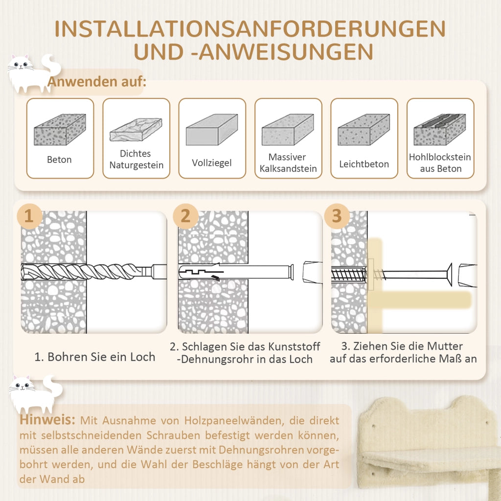 Set arrampicata per gatti con scala, amaca, piattaforma e tiragraffi ¨C Minimal ¨C 4 pezzi, beige