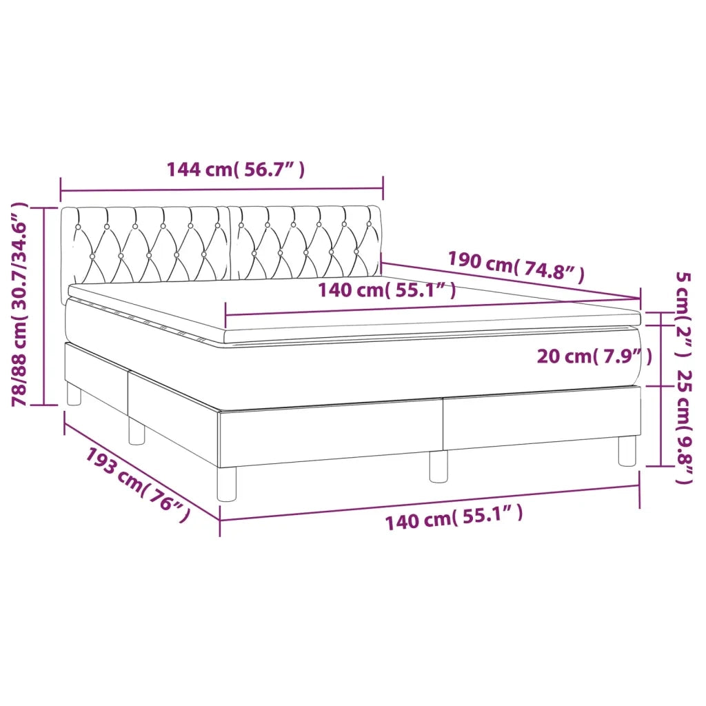 Letto a Molle con Materasso e LED Blu 140x190 cm in Tessuto 3133955