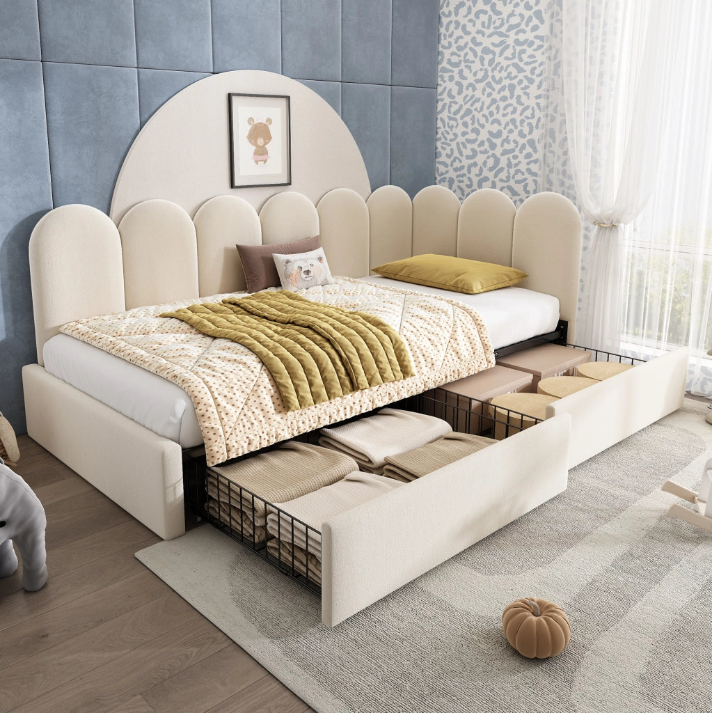 Letto imbottito 90x190 cm in velluto con 2 cassetti e rete a doghe