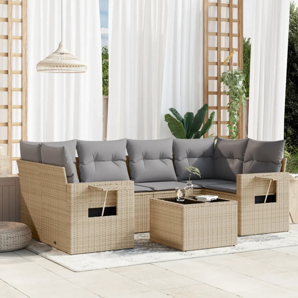 Set Divani da Giardino 7 pz con Cuscini Beige in Polyrattan 3219918