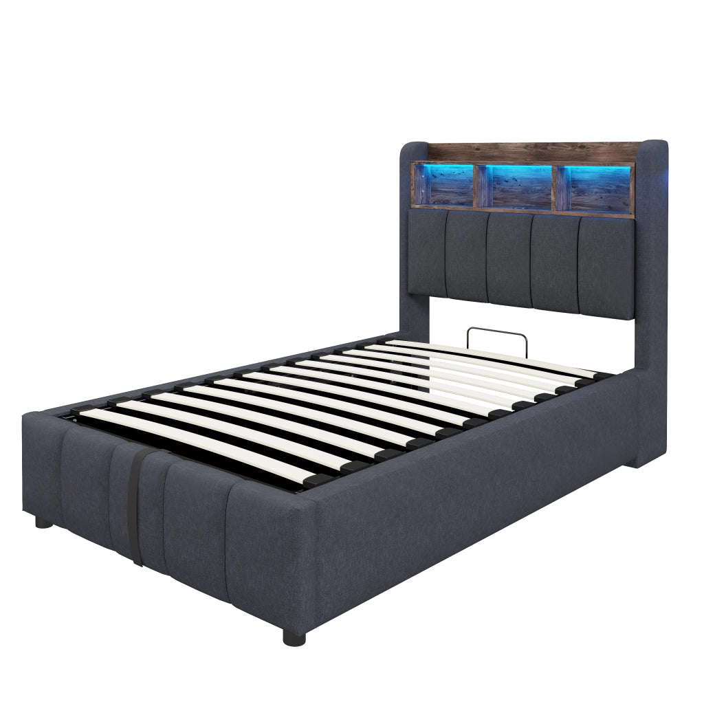 letto imbottito lino grigio 90 x 200 cm