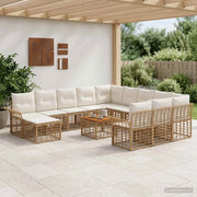 Set Divano da Giardino 13 pz Naturale e Bianco Crema polyrattan 3437828