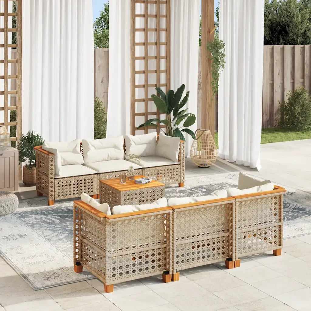 Set Divani da Giardino 7 pz con Cuscini Beige in Polyrattan 3261742