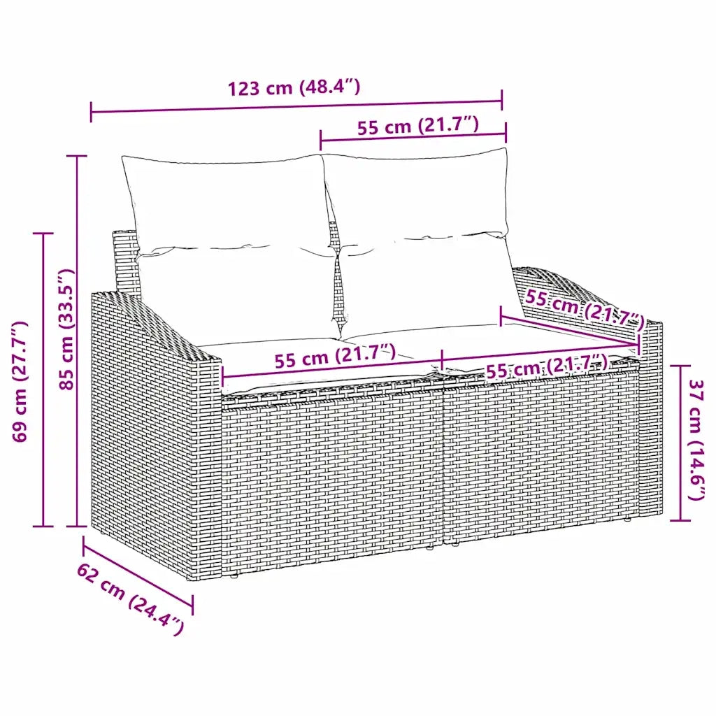 Divano da giardino con cuscino-Sofa da Giardino-Divano da esterno 123 x 62 x 69 cm polyrattan 194561