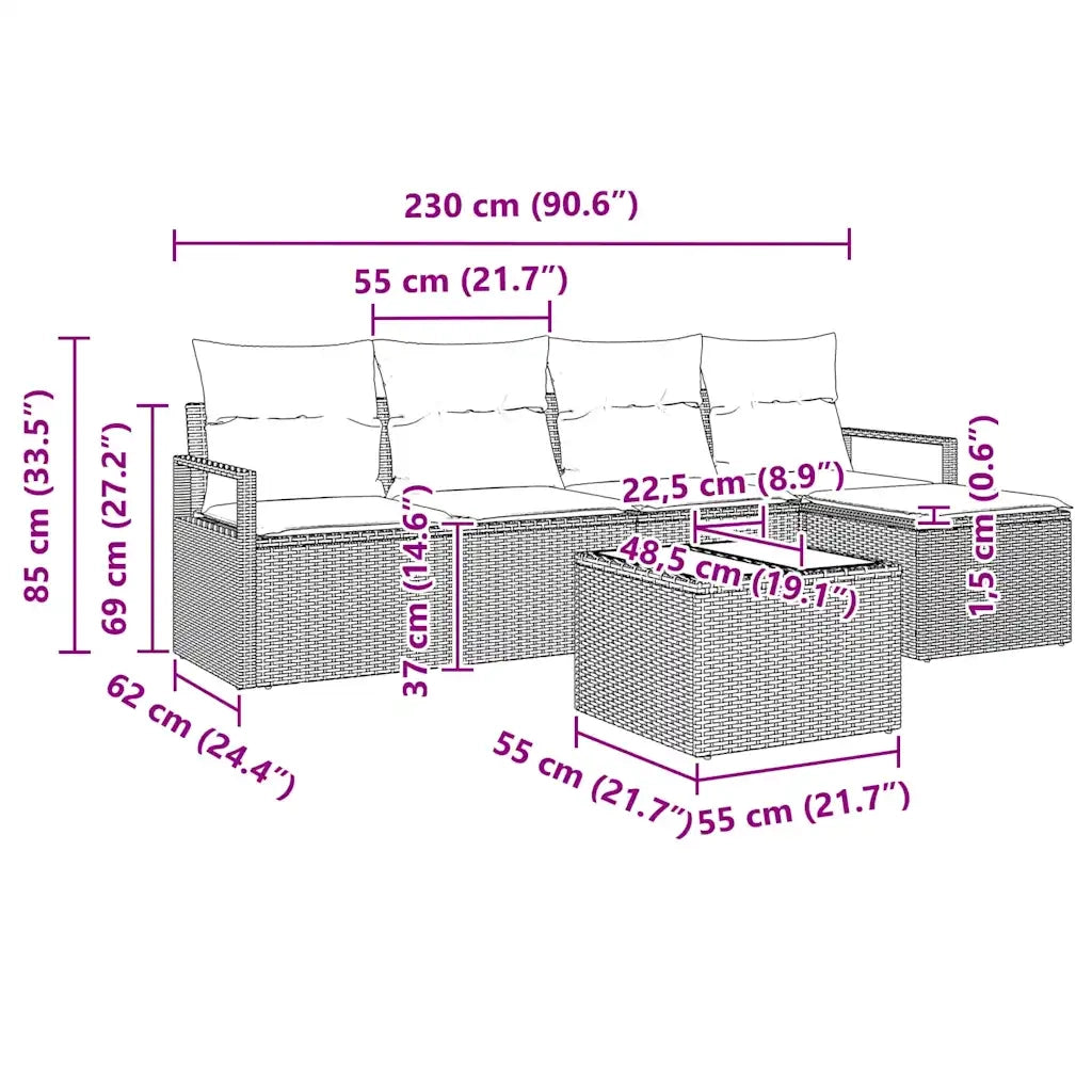Set di divani con cuscino 6 pcs Grigio polyrattan 3346355