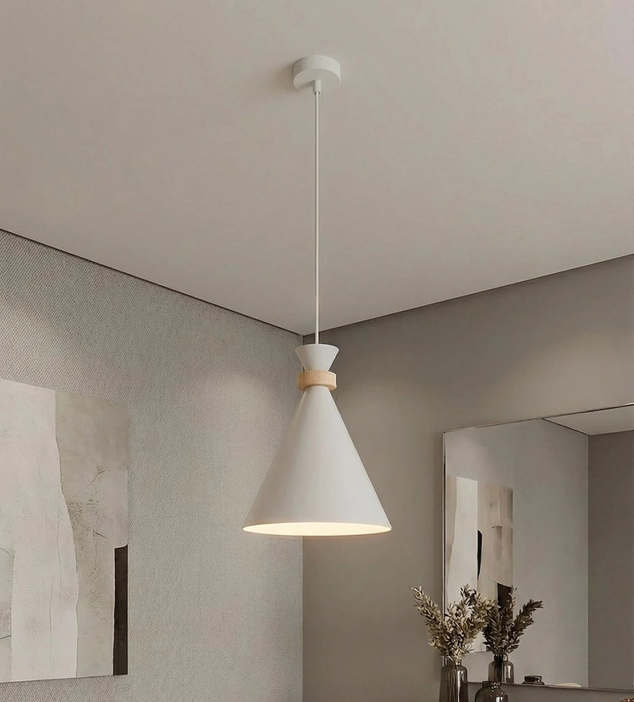 Lampada a sospensione ZERO bianca con legno 1xE27 Emibig