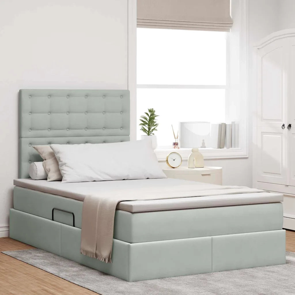 Letto con contenitore e LED Grigio chiaro 120 x 190 cm Velluto