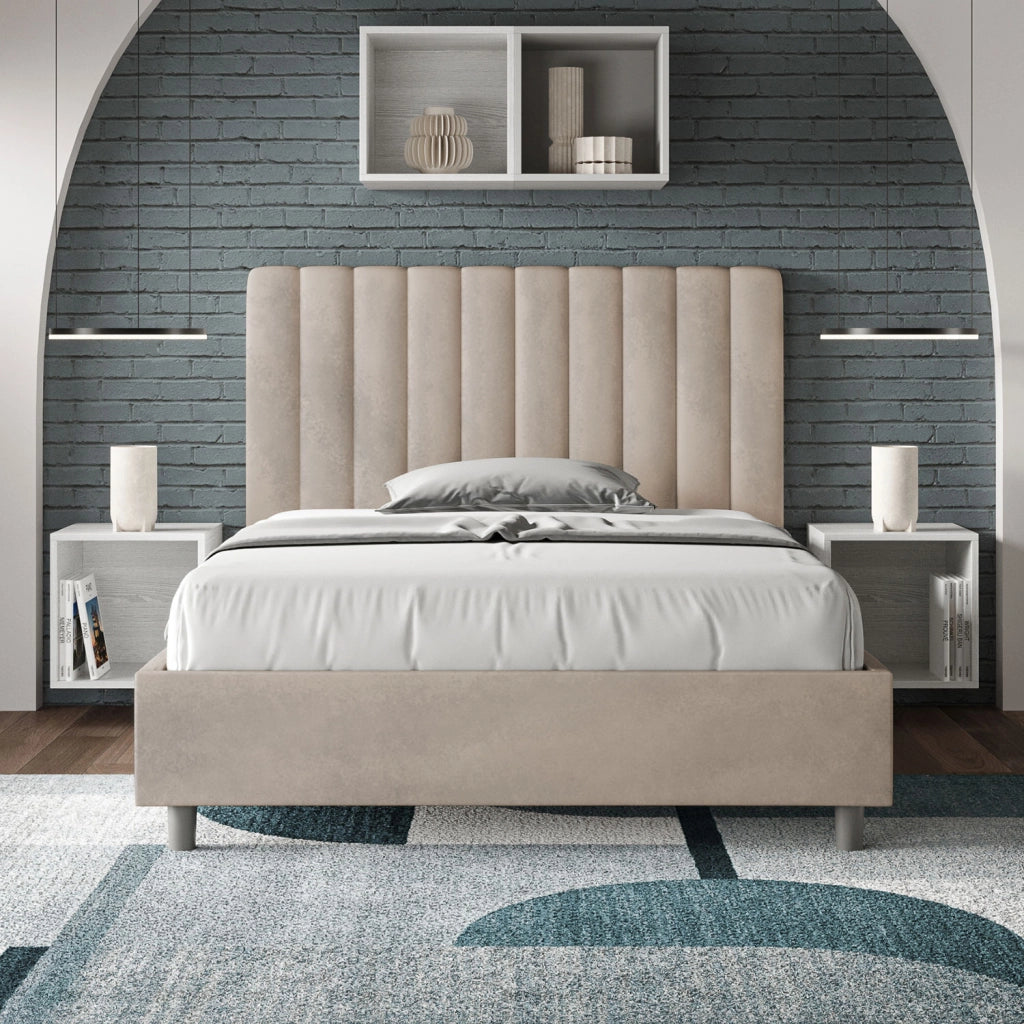 BS COM Letto una piazza e mezza contenitore imbottito 120x190 microfibra sabbia