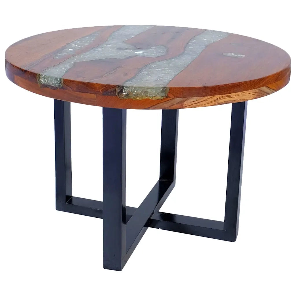 Tavolino da Salotto-Tavolino da soggiorno-Tavolo in Legno di Teak e Resina 60 cm