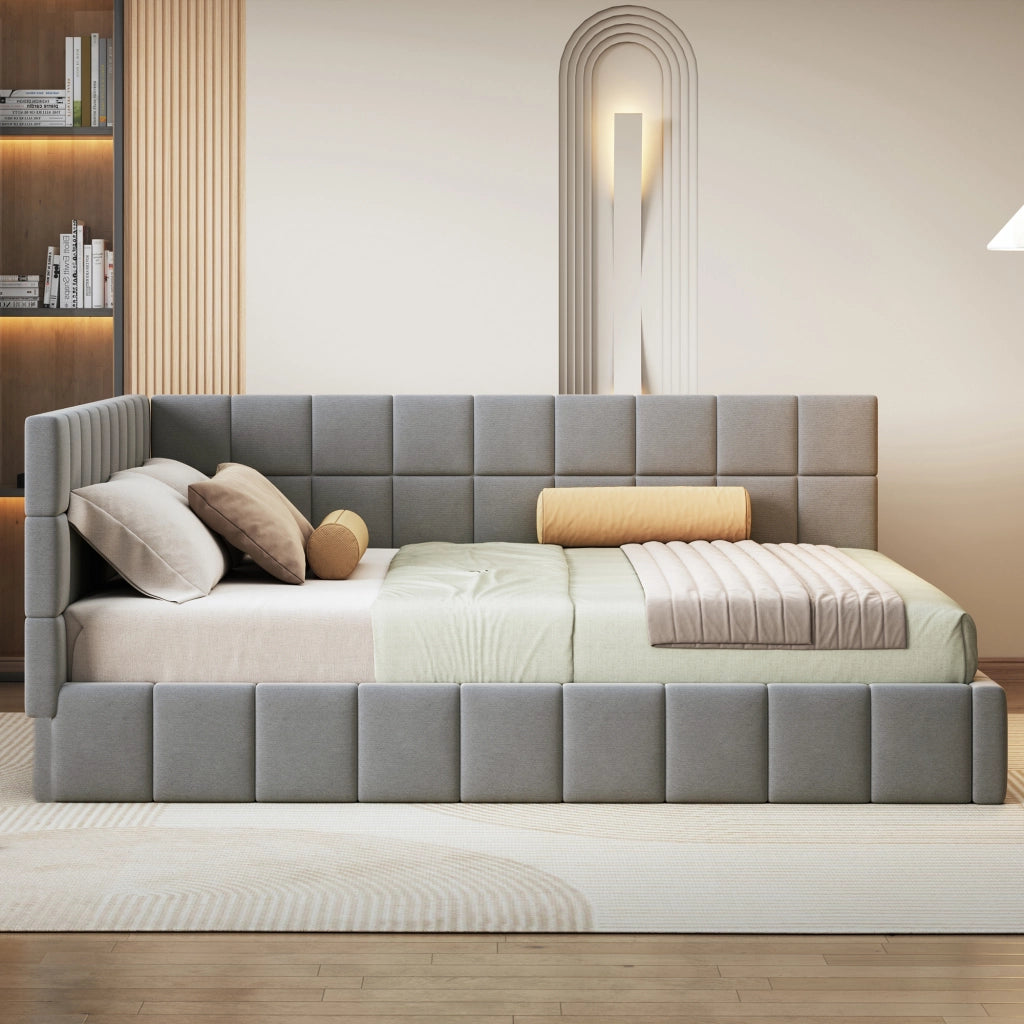 LETTO Imbottito 160x200 cm Tessuto Grigio con rete a doghe