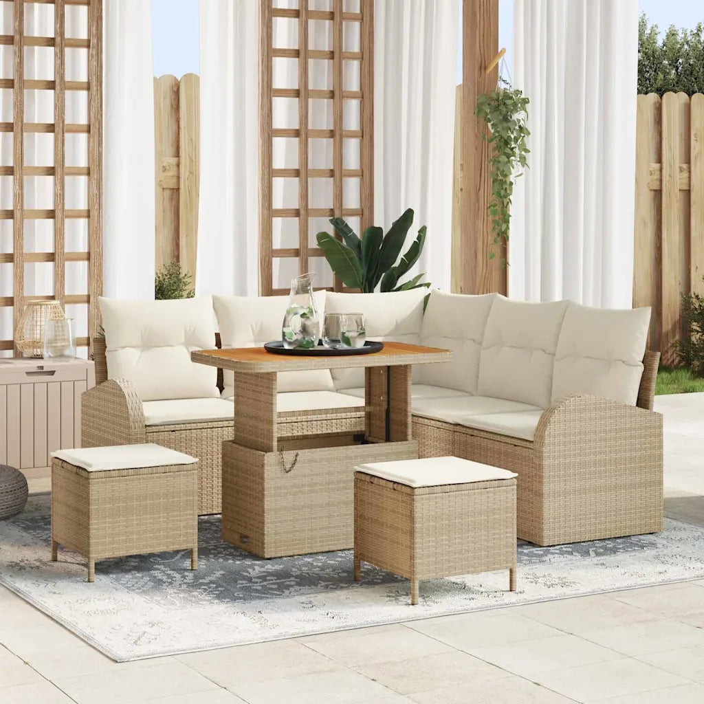 Set Divano da Giardino con cuscino 8 pcs Beige polyrattan