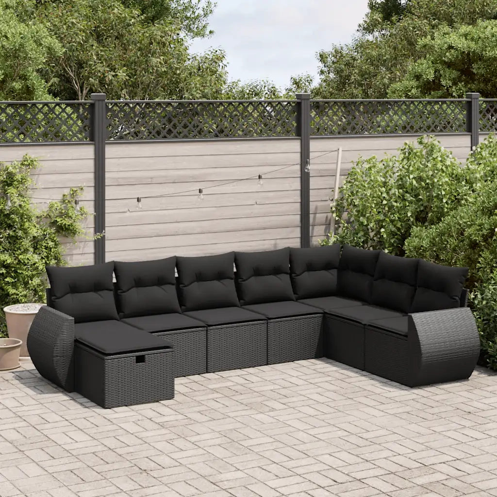 Set Divani da Giardino con Cuscini 8 pz Nero in Polyrattan 3325631