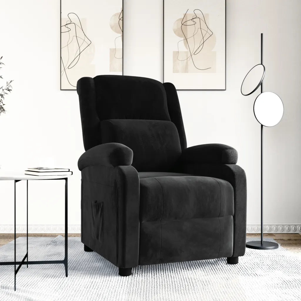 Poltrona | Sedia Relax Reclinabile Nera in Velluto
