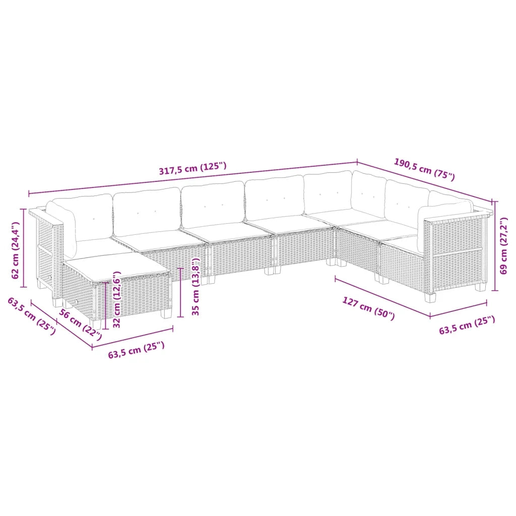 Set Divani da Giardino con Cuscini 8 pz Nero in Polyrattan 3261953