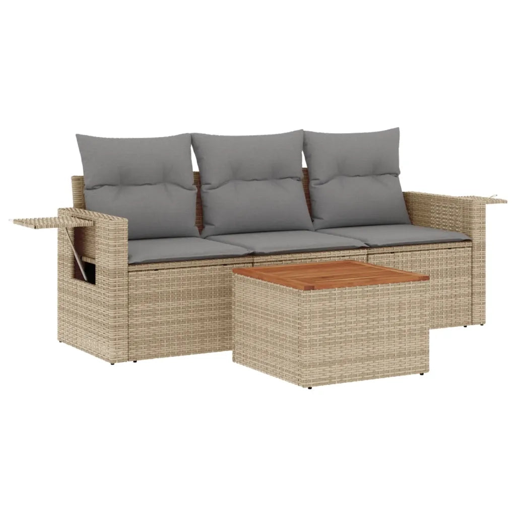 Set Divano da Giardino 4 pz con Cuscini Beige Misto Polyrattan