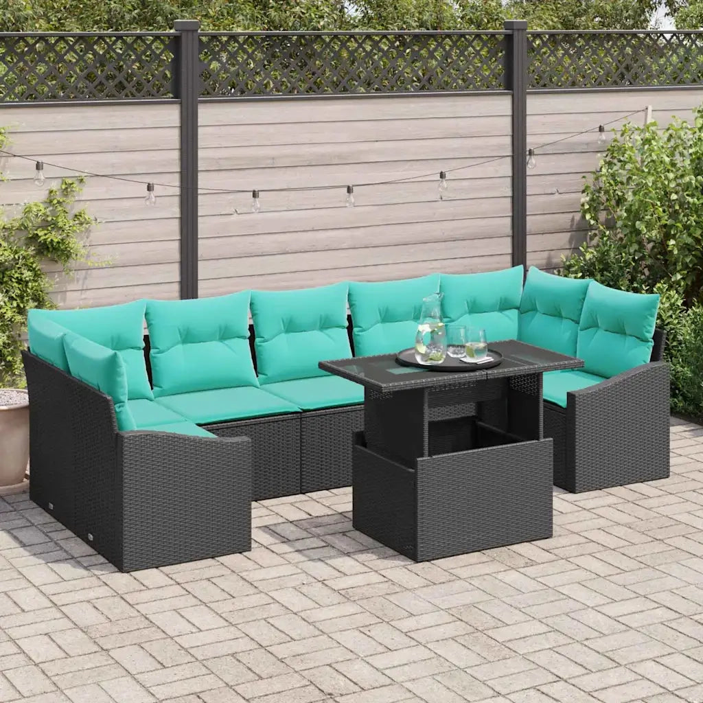 Set Divano da Giardino con cuscino 8 pcs Nero e Blu polyrattan 3348962
