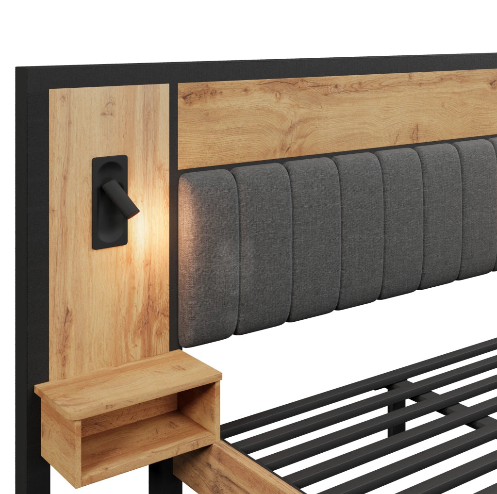 Letto matrimoniale 180x200 con comodini, luci LED e panca contenitore