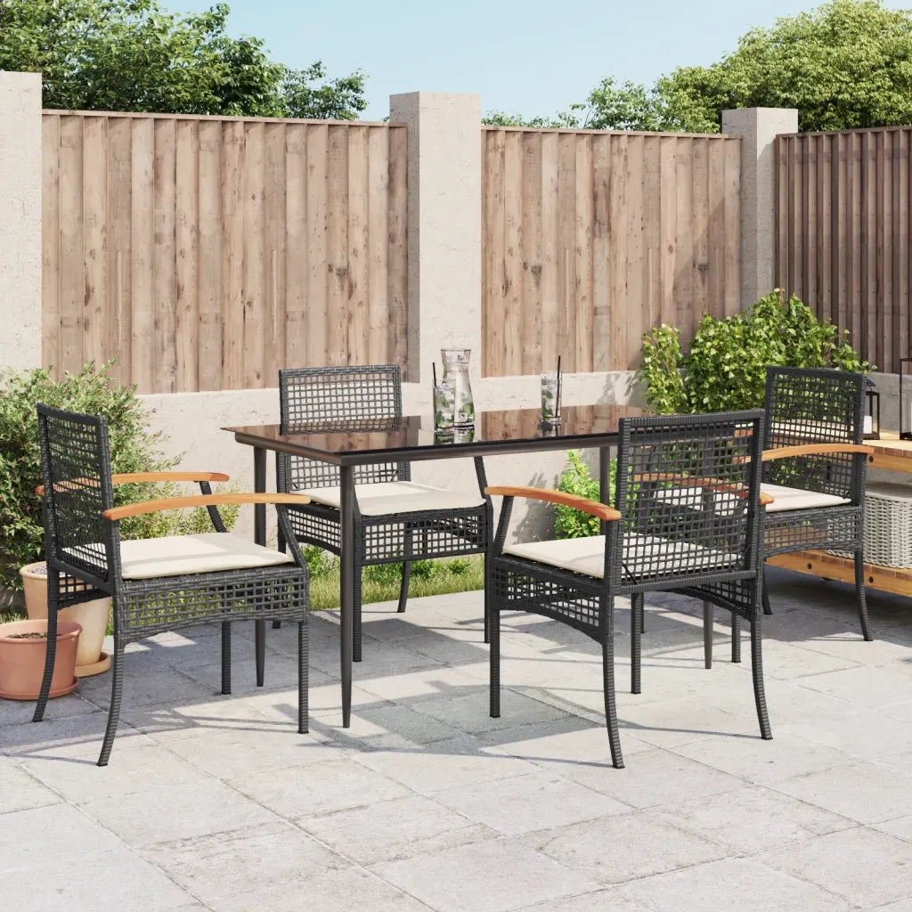 Set da Pranzo da Giardino 5 pz Nero con Cuscini in Polyrattan 3213598