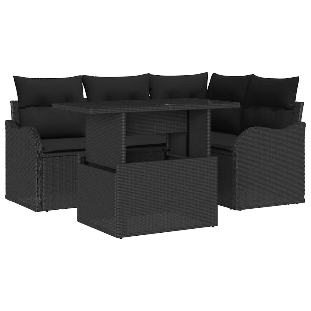 Set Divano da Giardino 5 pcs Nero Rattan in Polipropilene 3357196