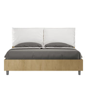 BS COM Letto matrimoniale con rete 160x190 Quercia cuscini similpelle bianco