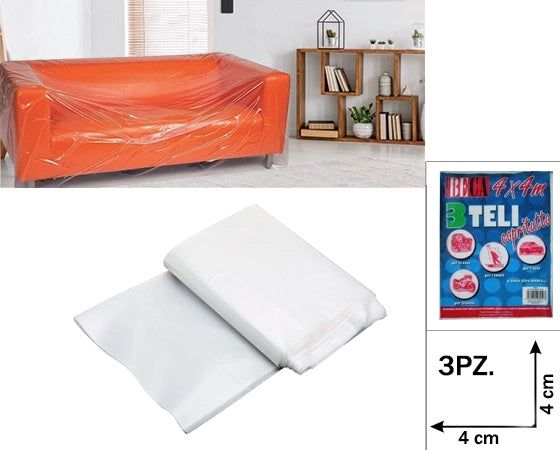 Telo Multiuso Copritutto Trasparente Set da 3 Pezzi 4 x 4 Metri