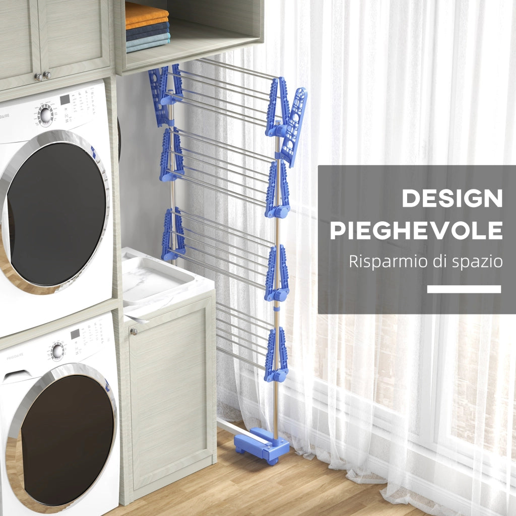 Stendino Verticale con Ripiani Regolabili ¨C Minimal ¨C Blu Argento 142x55x172