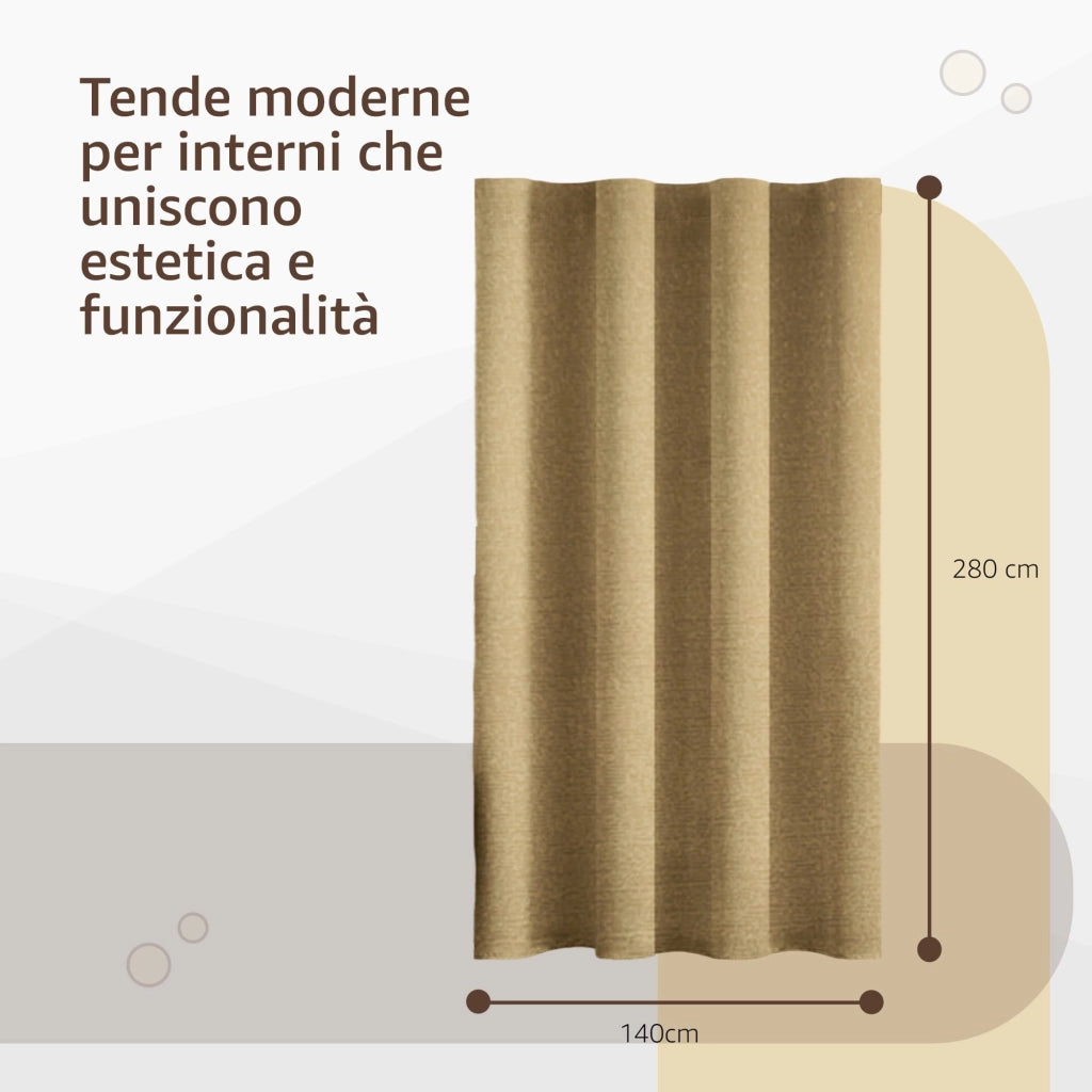 Tende per Interni Camera da Letto e Soggiorno Con Anelli - 140x280cm - 2 Pezzi Colore: FANGO