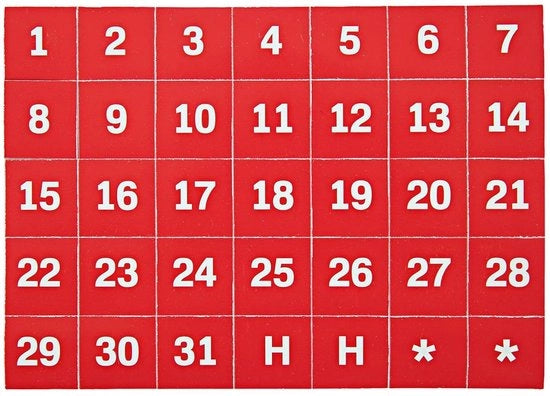 Nastro magnetico per calendario - set di 35 - bianco su rosso